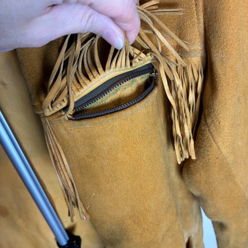 True Vintage 1940s 50s Western Buckskin Fringe‎ Jacket Conmar rectangular zip - Picture 11 of 16